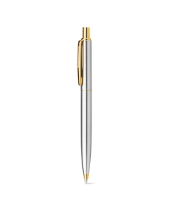 Metalowy długopis z błyszczącym korpusem i klipsem