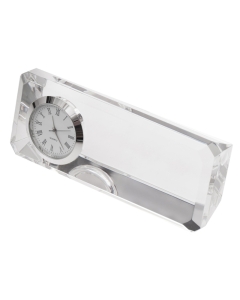 Kryształowy przycisk do papieru z zegarem Cristalino, transparentny